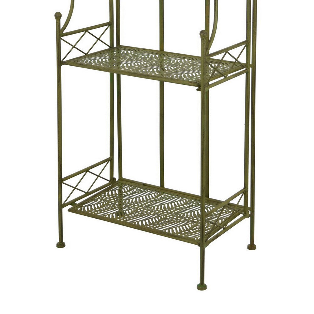 Monty Plant Stand, 3 Tier Shelves Classic Scrolled Green Metal 44 Inch -BM330106