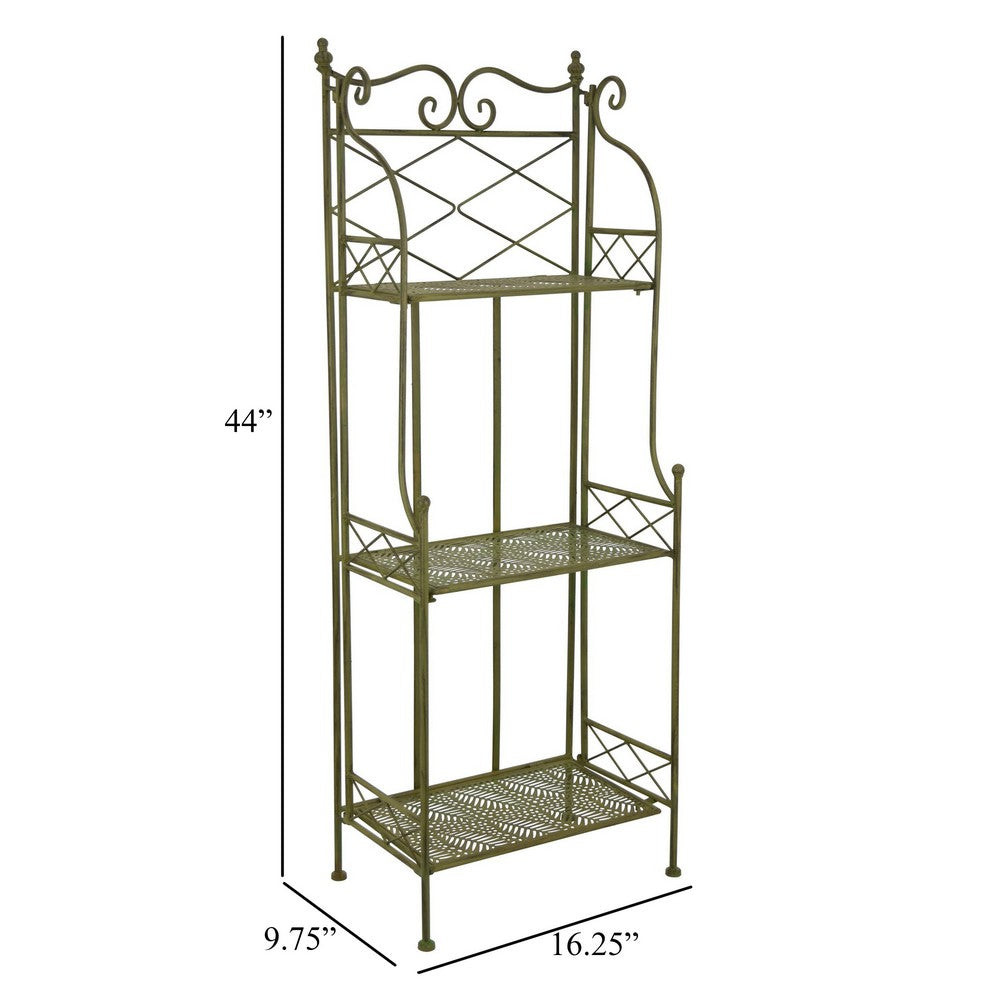 Monty Plant Stand, 3 Tier Shelves Classic Scrolled Green Metal 44 Inch -BM330106
