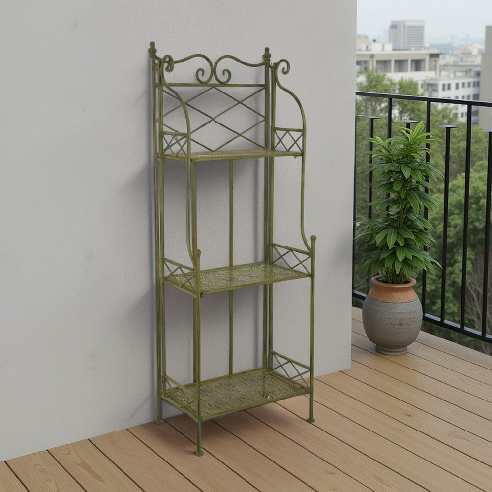 Monty Plant Stand, 3 Tier Shelves Classic Scrolled Green Metal 44 Inch -BM330106