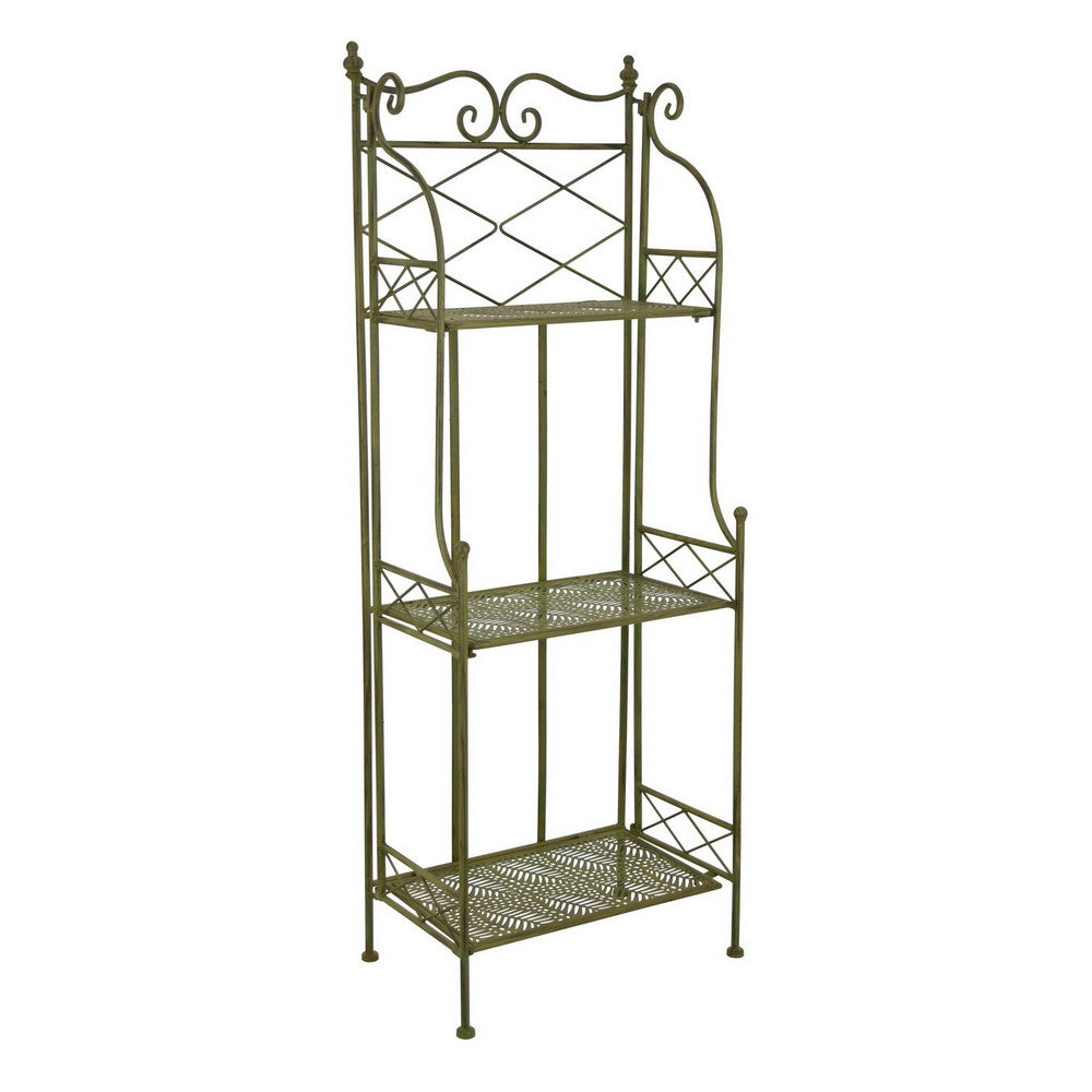 Monty Plant Stand, 3 Tier Shelves Classic Scrolled Green Metal 44 Inch -BM330106