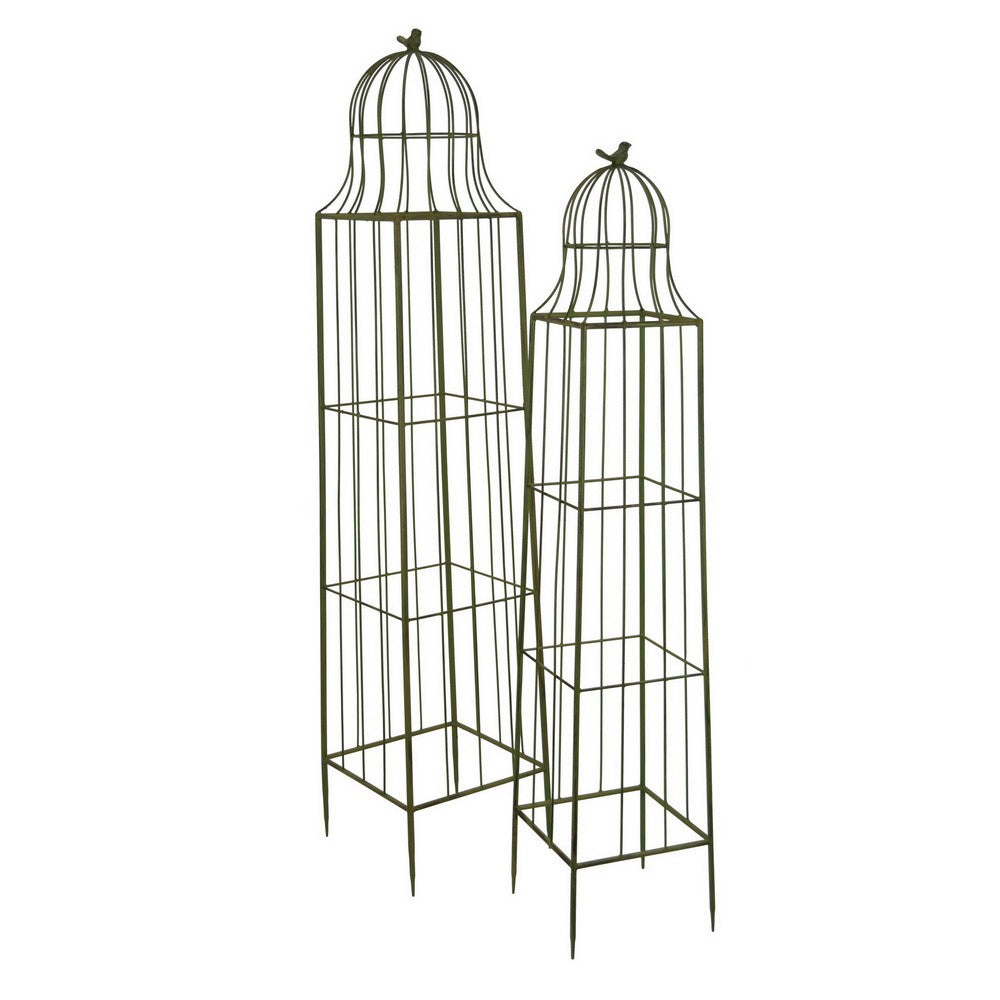 Meryl Plant Trellis Set of 2, Garden Tall Cage Design, Green Metal -BM330111
