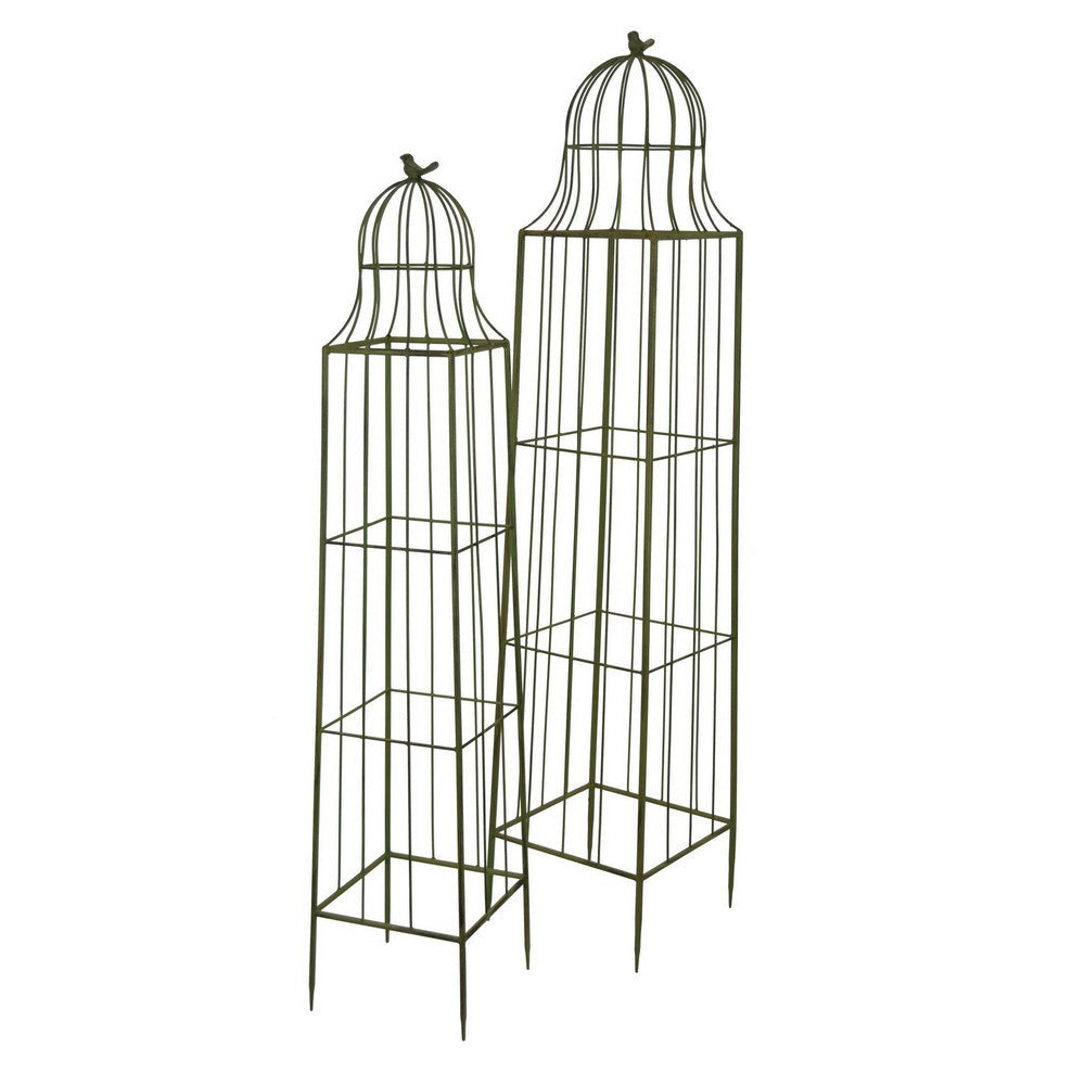 Meryl Plant Trellis Set of 2, Garden Tall Cage Design, Green Metal -BM330111