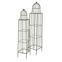 Meryl Plant Trellis Set of 2, Garden Tall Cage Design, Green Metal -BM330111