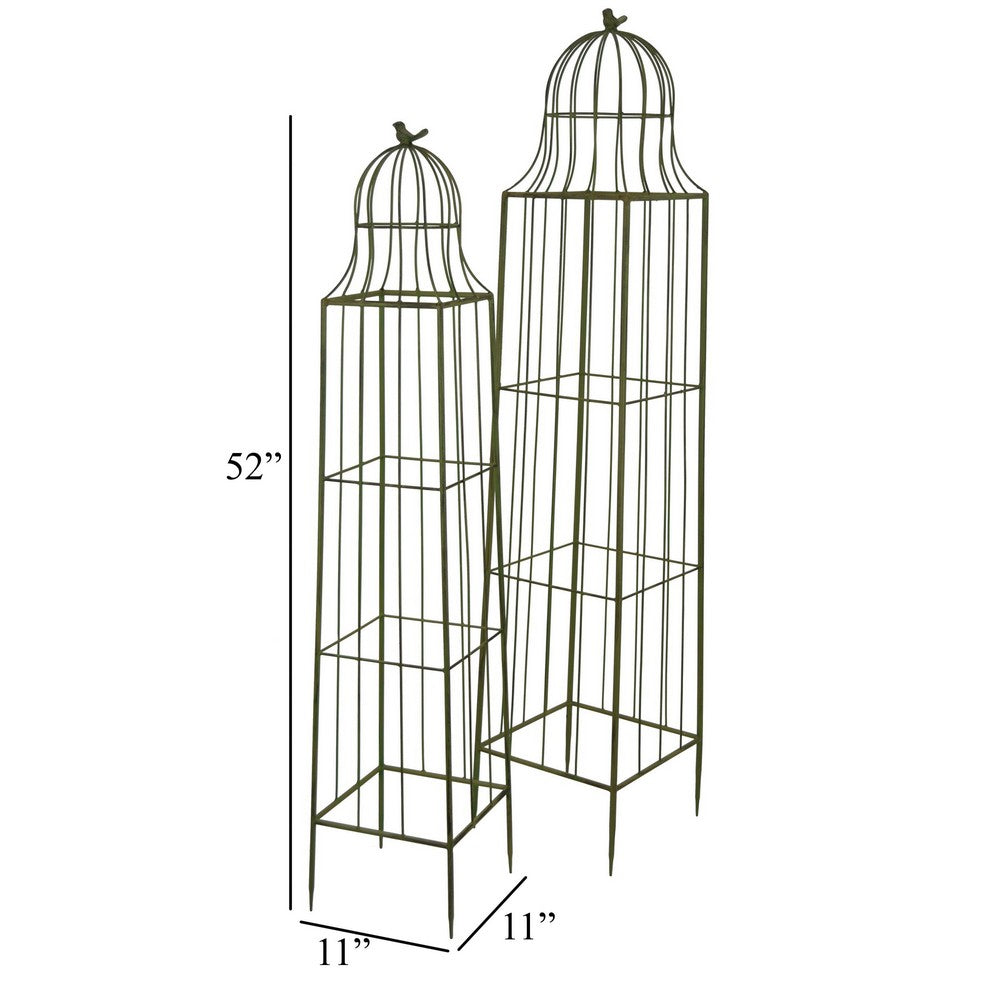 Meryl Plant Trellis Set of 2, Garden Tall Cage Design, Green Metal -BM330111