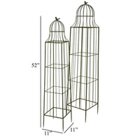 Meryl Plant Trellis Set of 2, Garden Tall Cage Design, Green Metal -BM330111