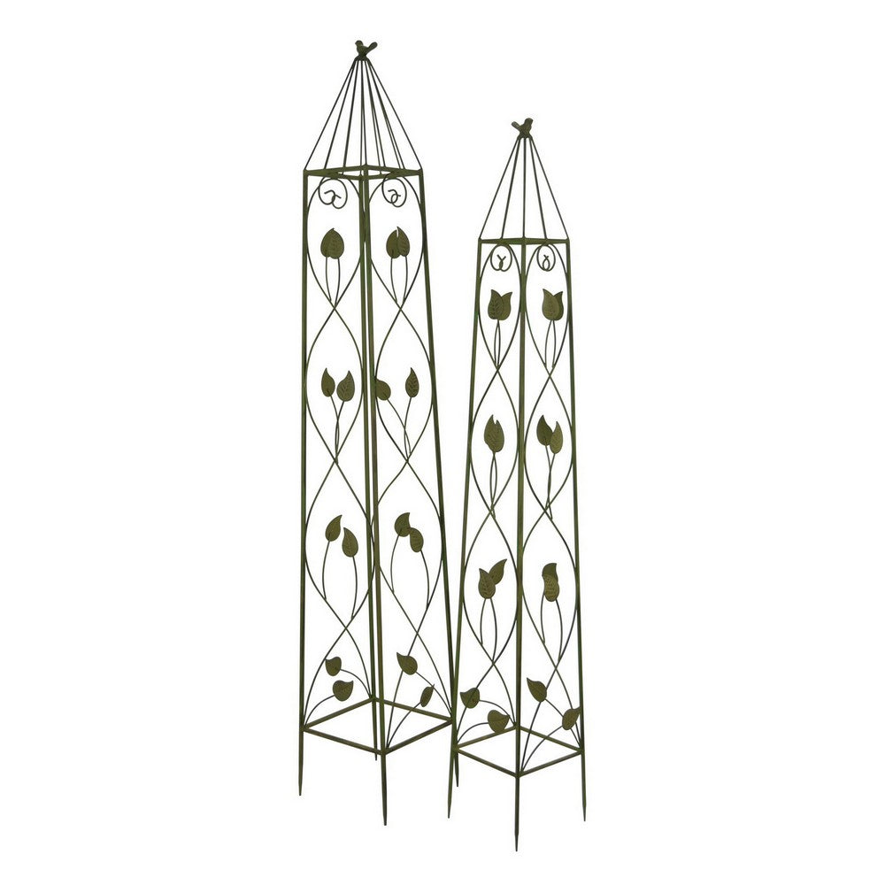 Kanye Garden Trellis Set of 2, Leaf Details Vertical Plant Green Metal -BM330114