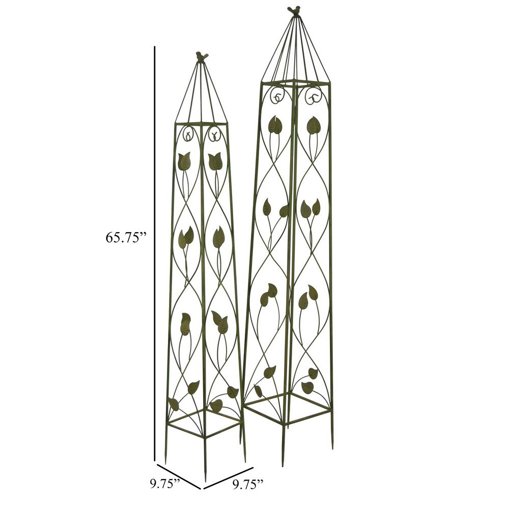 Kanye Garden Trellis Set of 2, Leaf Details Vertical Plant Green Metal -BM330114