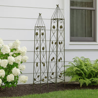 Kanye Garden Trellis Set of 2, Leaf Details Vertical Plant Green Metal -BM330114