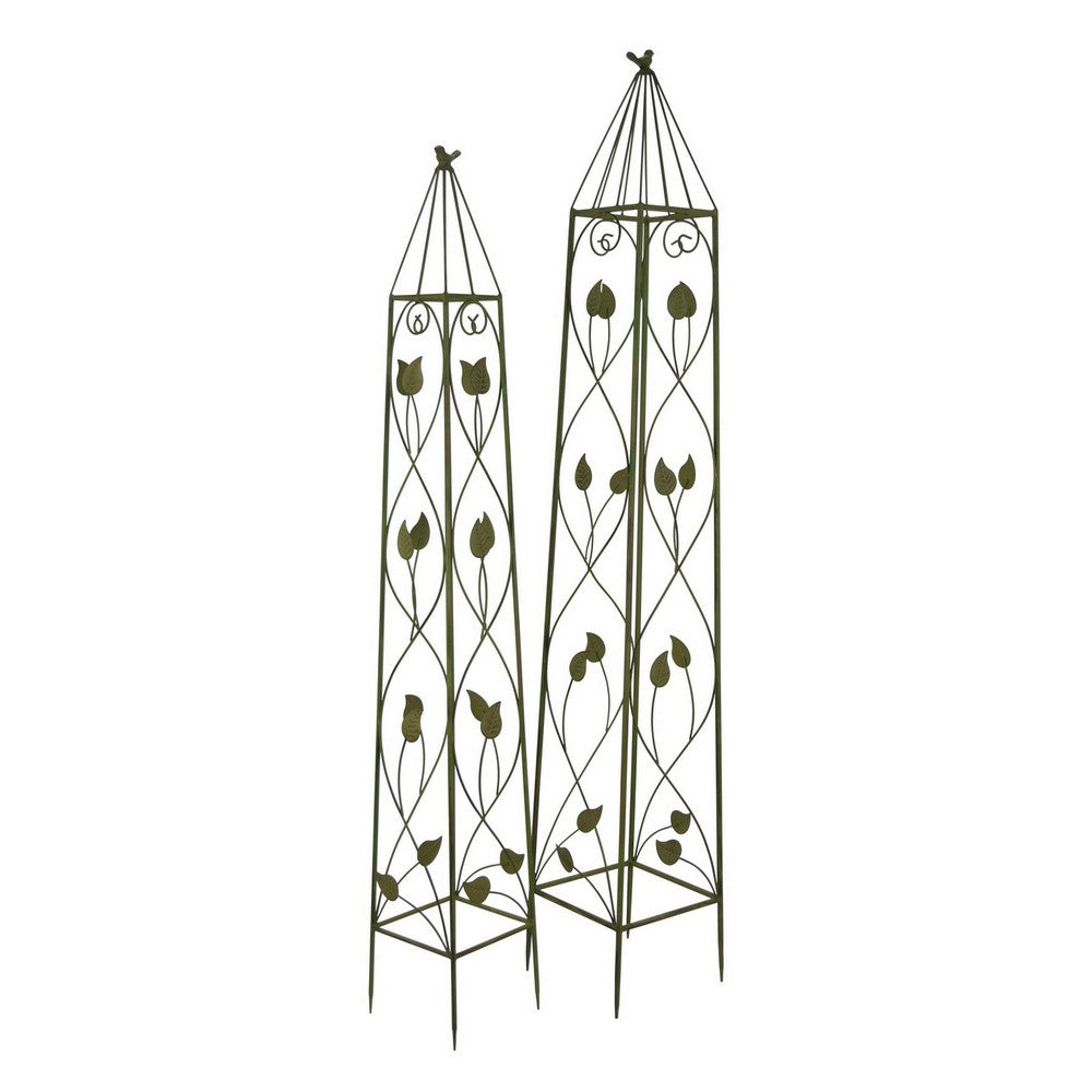 Kanye Garden Trellis Set of 2, Leaf Details Vertical Plant Green Metal -BM330114