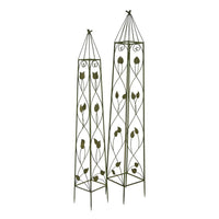 Kanye Garden Trellis Set of 2, Leaf Details Vertical Plant Green Metal -BM330114