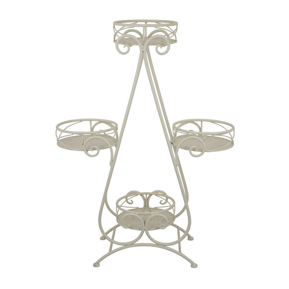 Shin Plant Stand with 4 Solid Pots, Classic White Metal Finish 33 Inch -BM330117