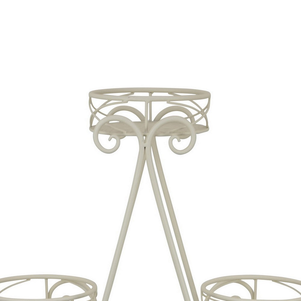 Shin Plant Stand with 4 Solid Pots, Classic White Metal Finish 33 Inch -BM330117