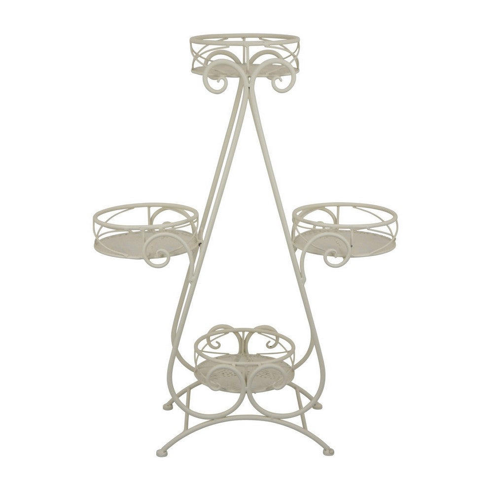Shin Plant Stand with 4 Solid Pots, Classic White Metal Finish 33 Inch -BM330117