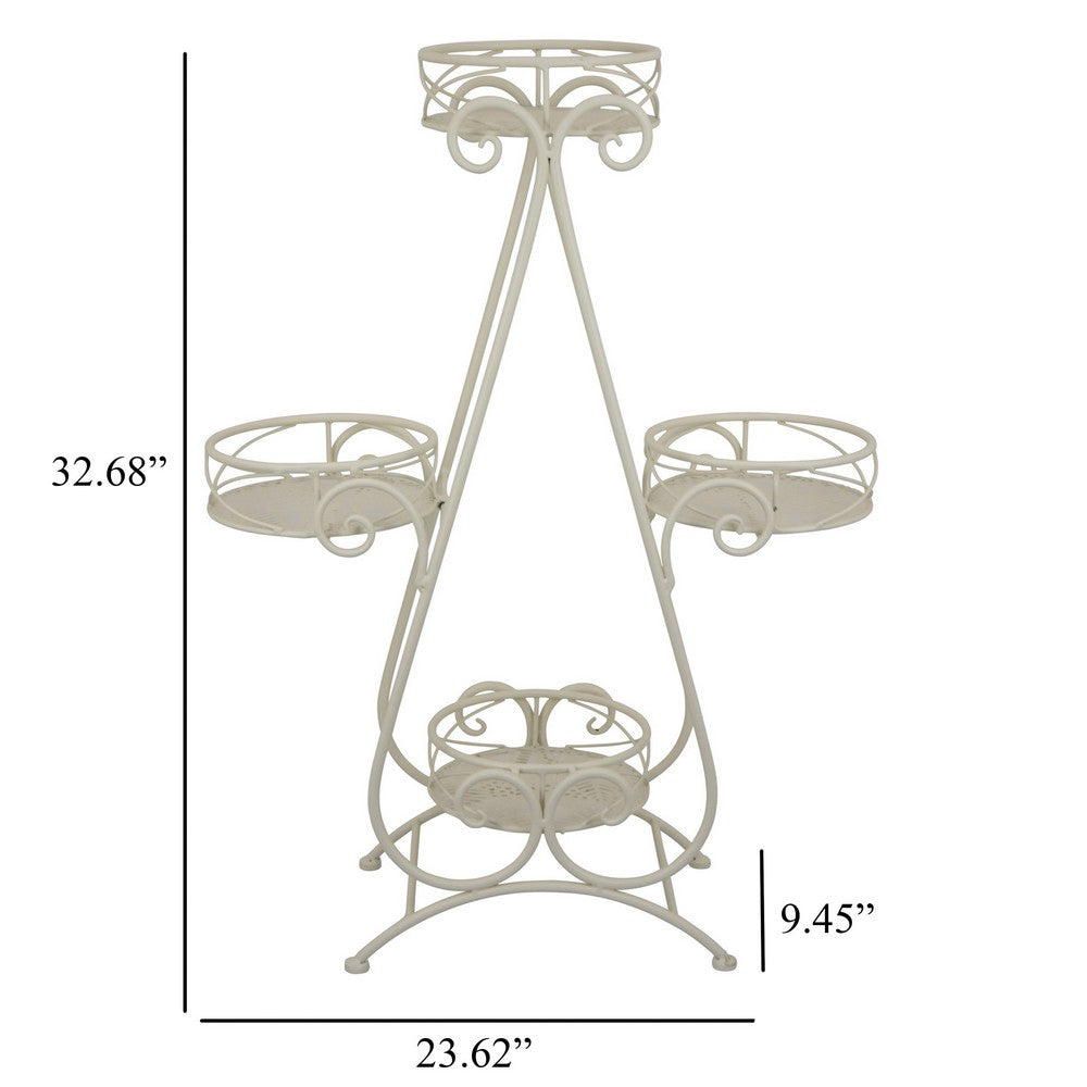 Shin Plant Stand with 4 Solid Pots, Classic White Metal Finish 33 Inch -BM330117