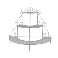 Lara Plant Stand with 3 Tier Half Round Shelves, White Metal 40 Inch -BM330119