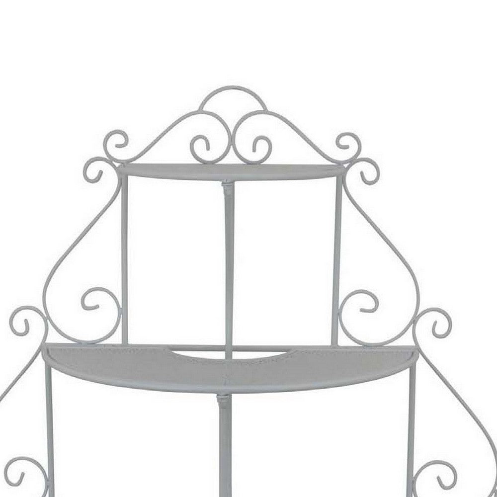 Lara Plant Stand with 3 Tier Half Round Shelves, White Metal 40 Inch -BM330119