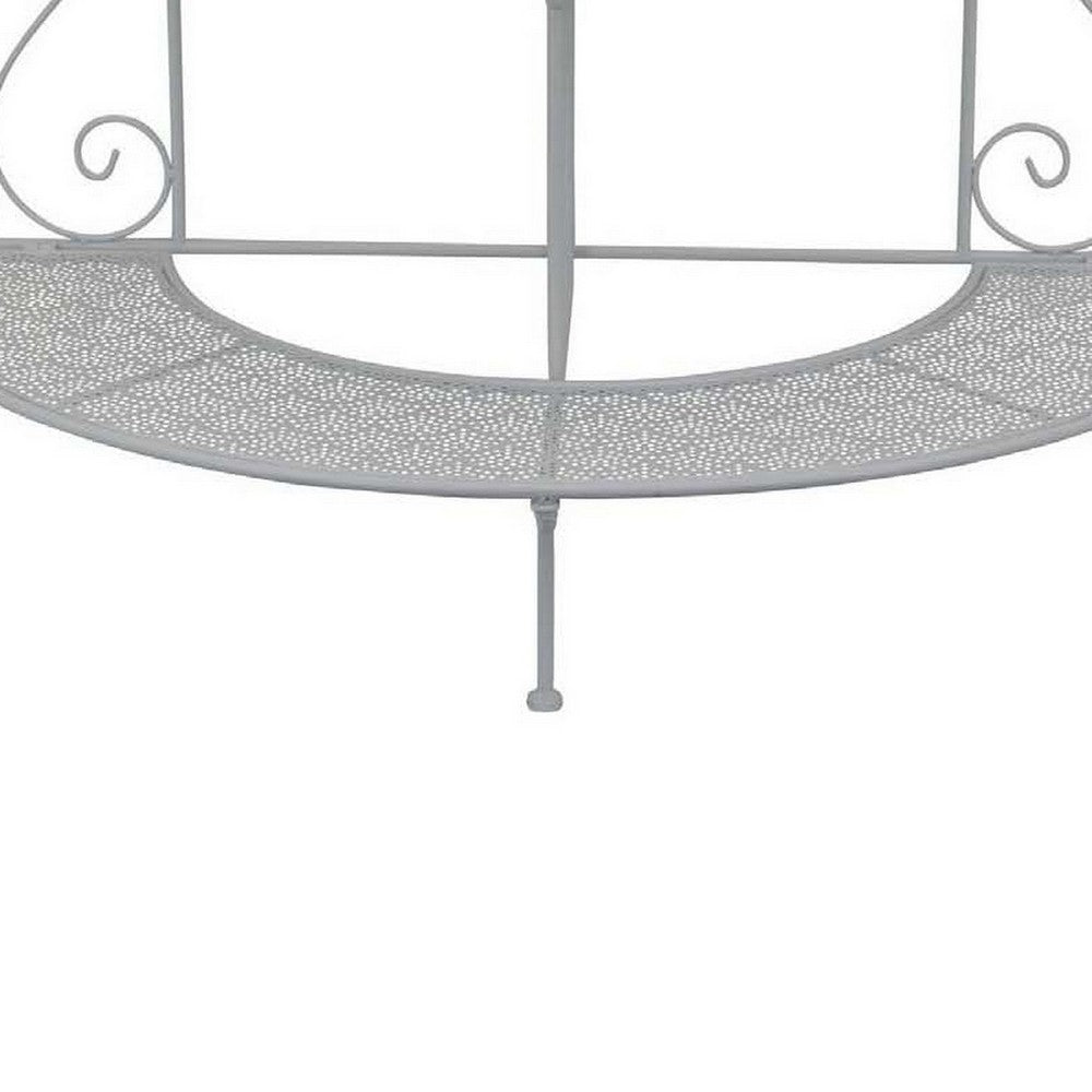Lara Plant Stand with 3 Tier Half Round Shelves, White Metal 40 Inch -BM330119
