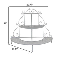 Lara Plant Stand with 3 Tier Half Round Shelves, White Metal 40 Inch -BM330119