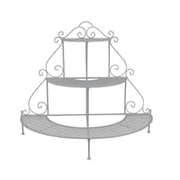 Lara Plant Stand with 3 Tier Half Round Shelves, White Metal 40 Inch -BM330119
