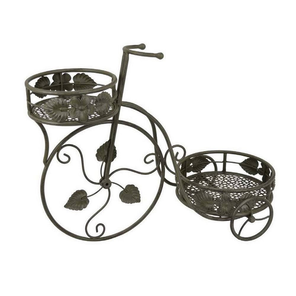 Covey Accent Plant Stand Tricycle, 2 Round Pots, Green Metal 22 Inch -BM330121