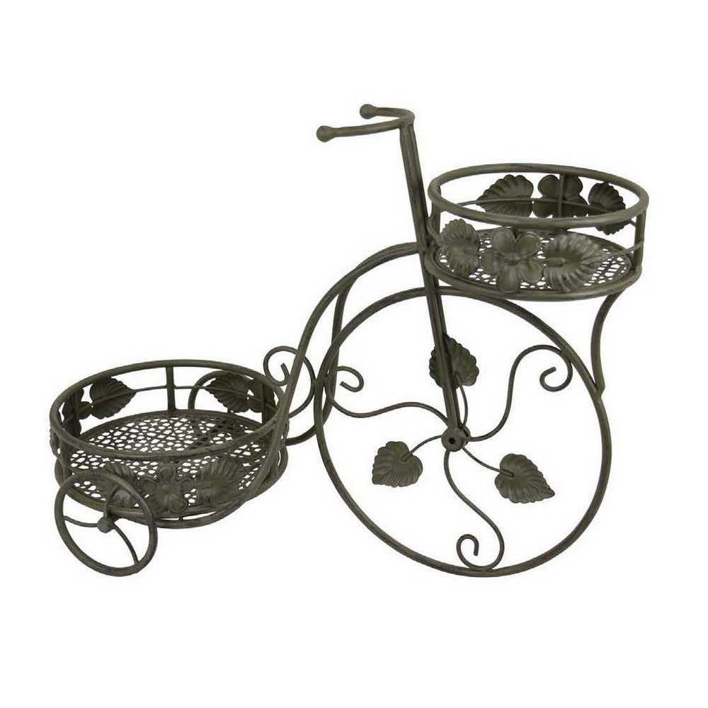 Covey Accent Plant Stand Tricycle, 2 Round Pots, Green Metal 22 Inch -BM330121