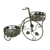 Covey Accent Plant Stand Tricycle, 2 Round Pots, Green Metal 22 Inch -BM330121