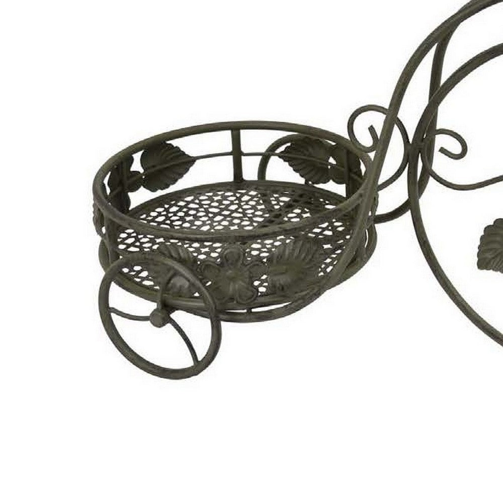 Covey Accent Plant Stand Tricycle, 2 Round Pots, Green Metal 22 Inch -BM330121