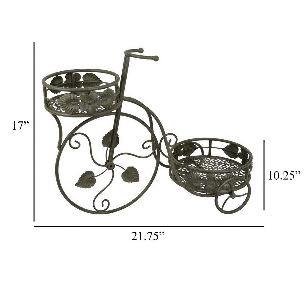 Covey Accent Plant Stand Tricycle, 2 Round Pots, Green Metal 22 Inch -BM330121