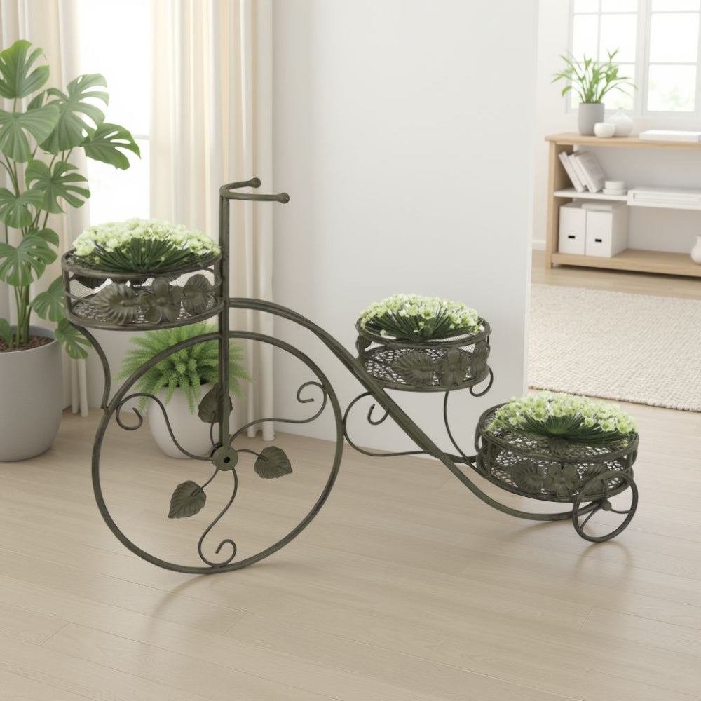 Covey Accent Plant Stand Tricycle, Round Pots, Green Metal 30 Inch - BM330122