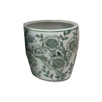 Kerry Accent Planter Pot Set of 4, Green Floral Pattern, White Ceramic -BM330126