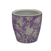 Kerry Accent Planter Pot Set of 4, Purple Floral Pattern White Ceramic -BM330127