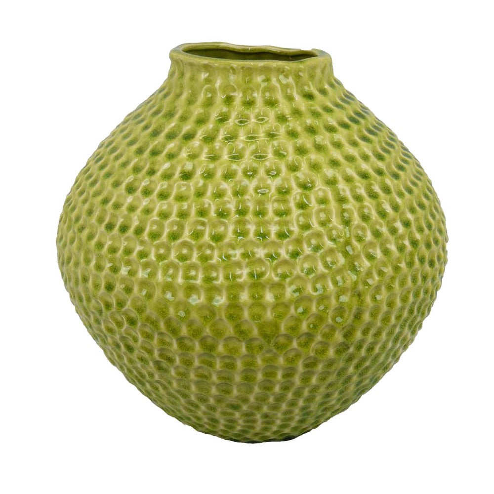 Evans Accent Vase, Embossed Textured Surface, Green Ceramic 14 Inch -BM330145