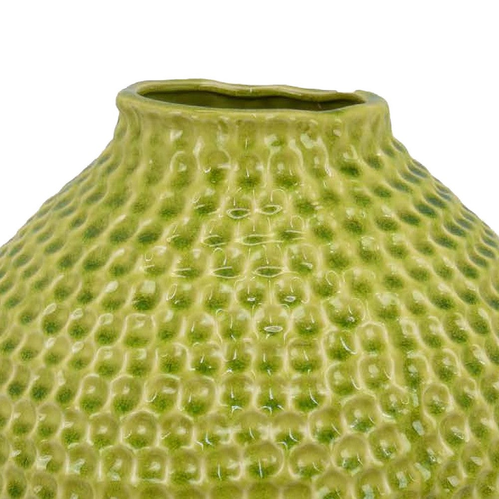 Evans Accent Vase, Embossed Textured Surface, Green Ceramic 14 Inch -BM330145