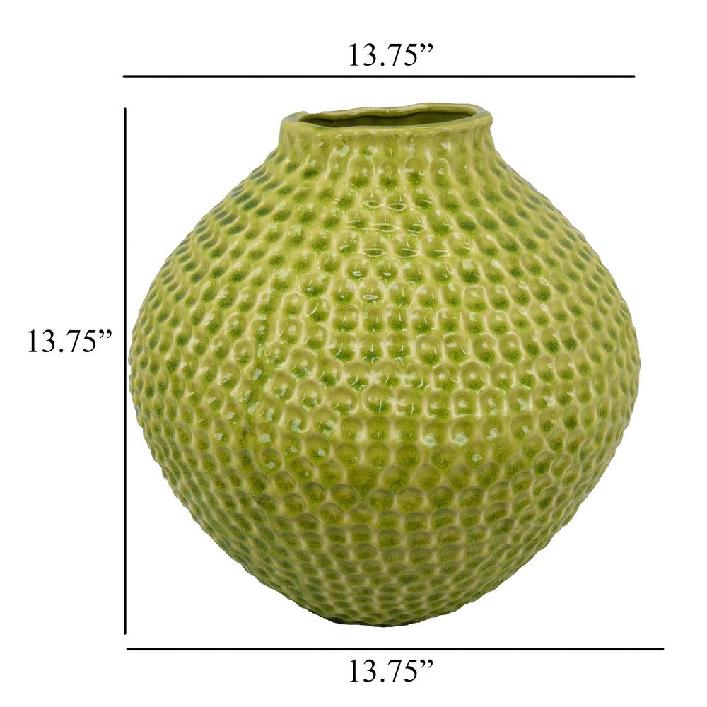Evans Accent Vase, Embossed Textured Surface, Green Ceramic 14 Inch -BM330145