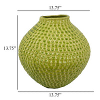 Evans Accent Vase, Embossed Textured Surface, Green Ceramic 14 Inch -BM330145