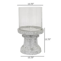Kris Candle Holder, Hurricane Glass Top, White Gray Ceramic 14 Inch -BM330148