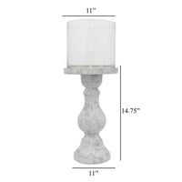 Kris Candle Holder, Hurricane Glass Top, White Gray Ceramic 15 Inch -BM330149