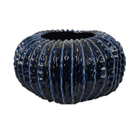 Harry Round Planter Vase, Textured Design, Blue Ceramic 13 Inch -BM330150
