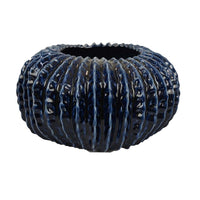 Harry Round Planter Vase, Textured Design, Blue Ceramic 13 Inch -BM330150