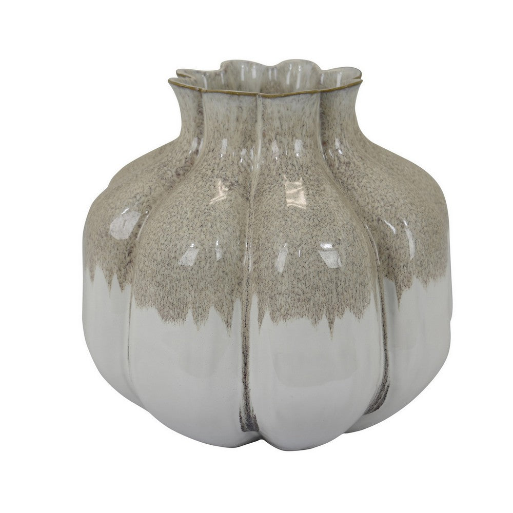 Roxy Rounded Vase with Scalloped Rim, Multi Colored Ceramic 11 Inch -BM330159