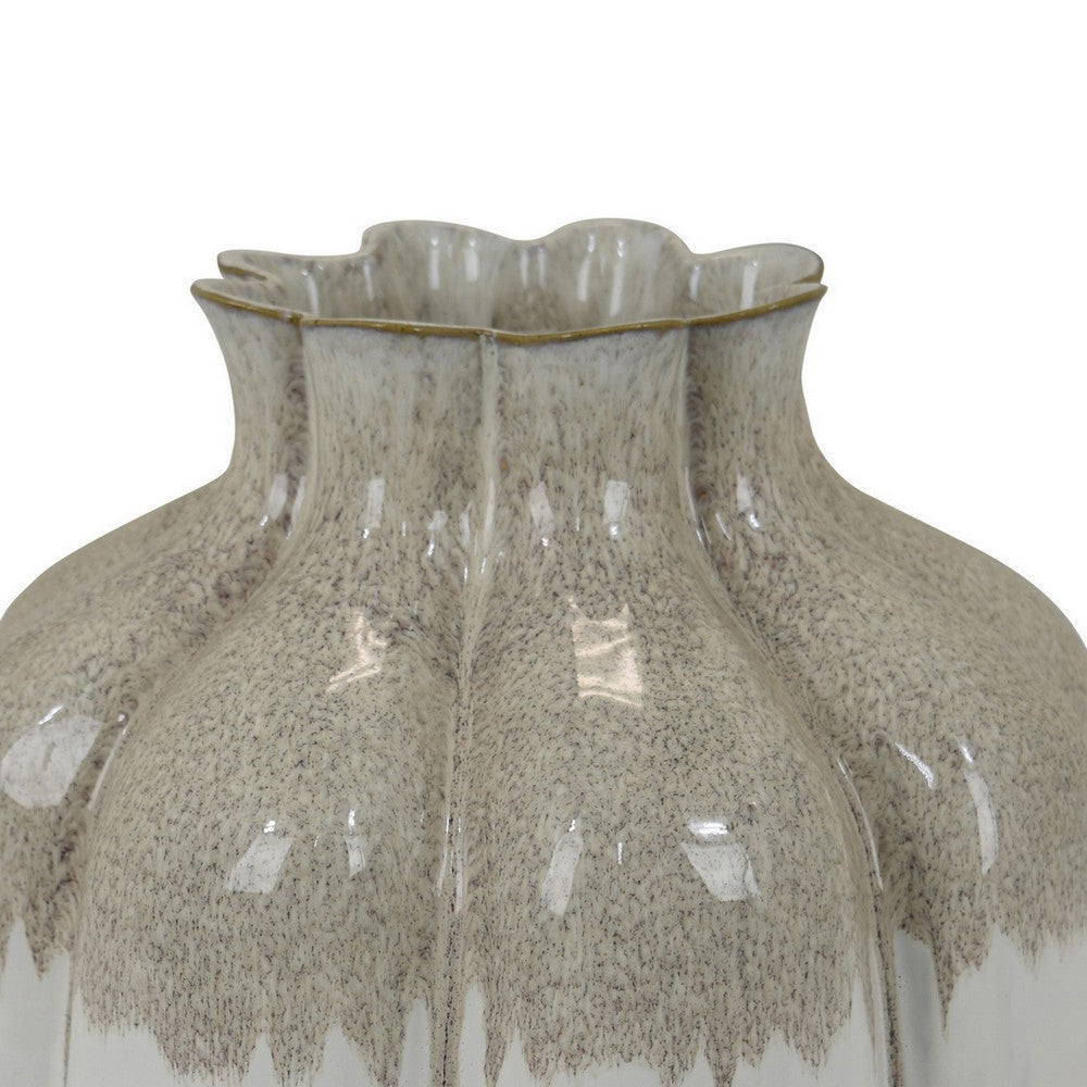 Roxy Rounded Vase with Scalloped Rim, Multi Colored Ceramic 11 Inch -BM330159