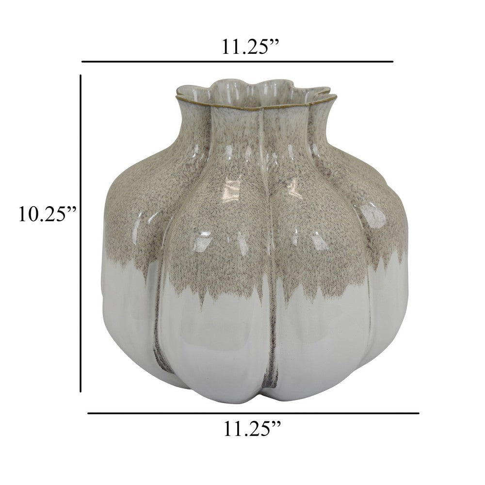 Roxy Rounded Vase with Scalloped Rim, Multi Colored Ceramic 11 Inch -BM330159