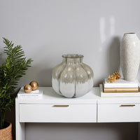 Roxy Rounded Vase with Scalloped Rim, Multi Colored Ceramic 11 Inch -BM330159