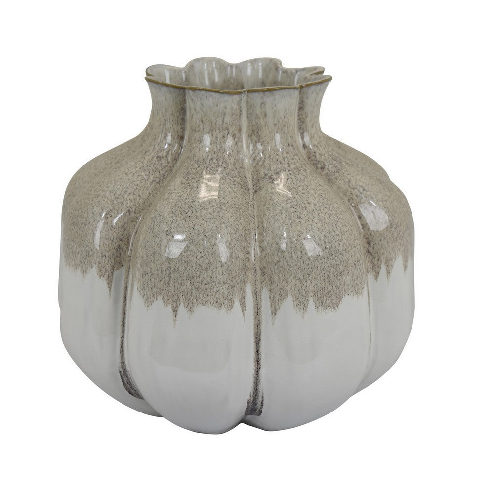 Roxy Rounded Vase with Scalloped Rim, Multi Colored Ceramic 11 Inch -BM330159