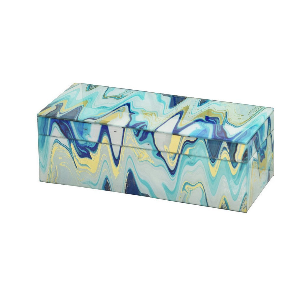 Jenny Small Decorative Box Set of 2, Abstract Marbled Teal Blue Glass -BM330163