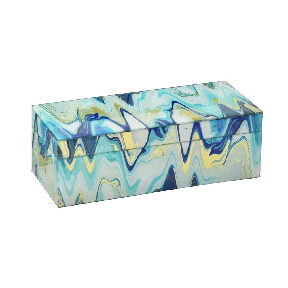 Jenny Small Decorative Box Set of 2, Abstract Marbled Teal Blue Glass -BM330163