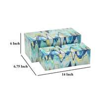 Jenny Small Decorative Box Set of 2, Abstract Marbled Teal Blue Glass -BM330163