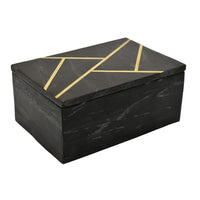 Axel Decorative Storage Box, Gold Geometric Inlay, Black Marble 9 Inch -BM330175