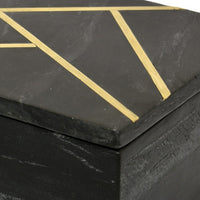 Axel Decorative Storage Box, Gold Geometric Inlay, Black Marble 9 Inch -BM330175