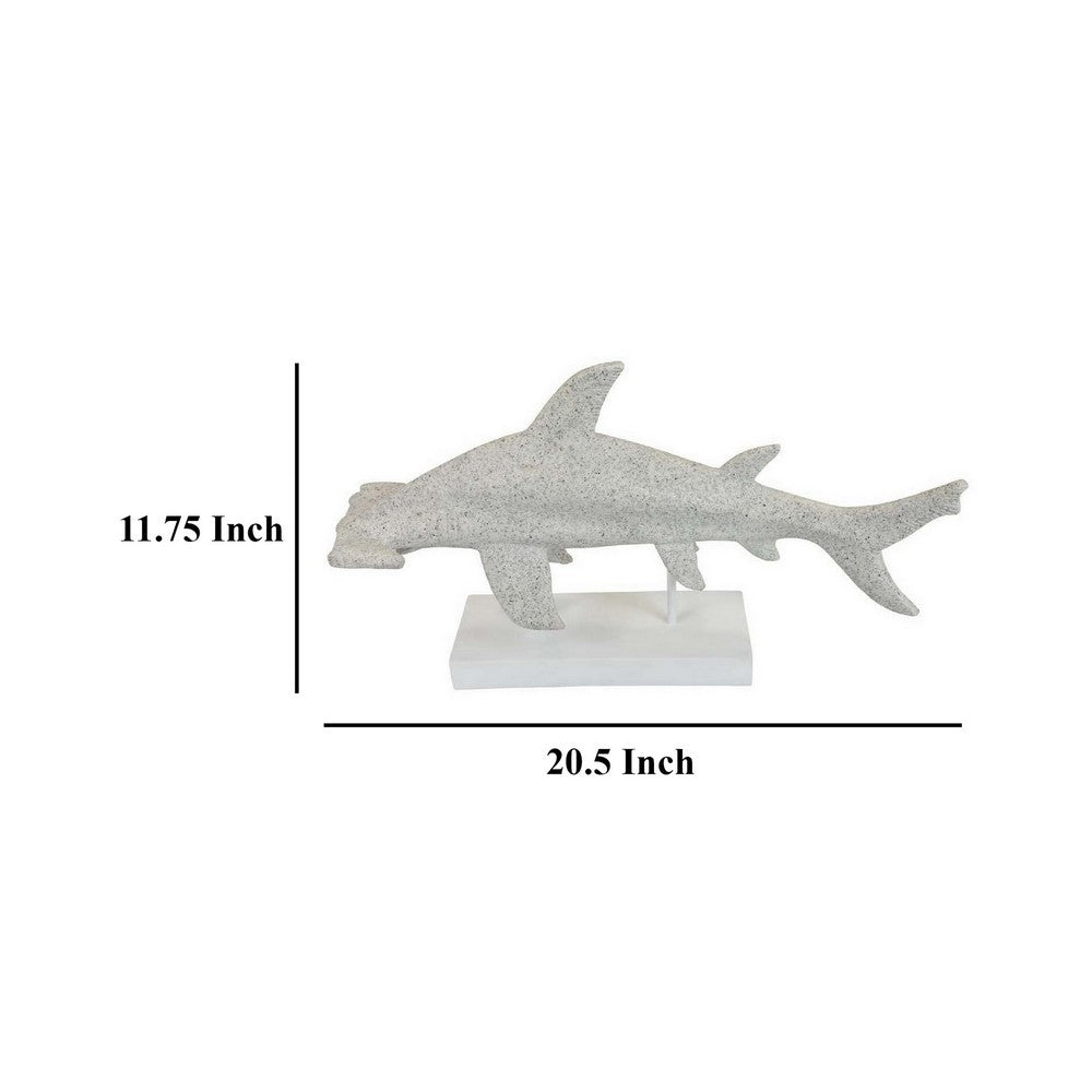 Shim Tabletop Decor, Shark Inspired Design Texture White Resin 21 Inch -BM330179